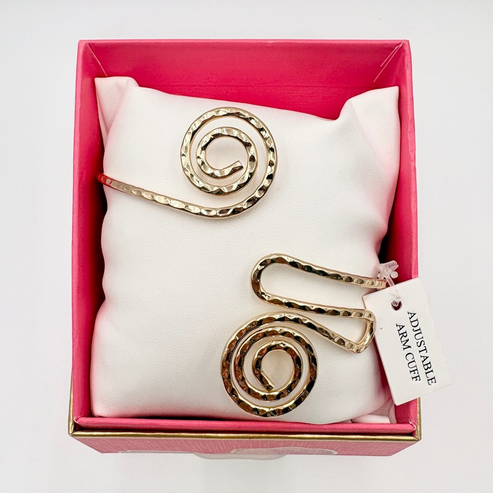 Atterri Hammered Gold Tone Adjustable Double Spiral Arm Cuff Bracelet NIB